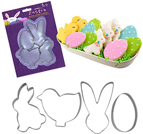 4Pcs Easter Cookie Cutters for Baking, 4 Variant Easter Characters Cookie Mould, Stainless Steel Easter Cutter Biscuit, Useful Tools for Making Cake Biscuits, Cutter for Party Decoration Gift