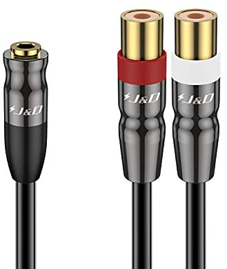 J&D 3.5 mm to 2 RCA Cable, Durable Copper Shell Heavy Duty PVC Coated 3.5mm Female to 2RCA Female Stereo Audio RCA Cable Adapter, 0.2 Meter