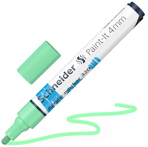 Schneider 120224 Paint-It Acrylstift (mit 4 mm Rundspitze, hochdeckende Acrylfarben für Holz, Leinwand, Stein uvm.) 1 Stück, pastell-grün