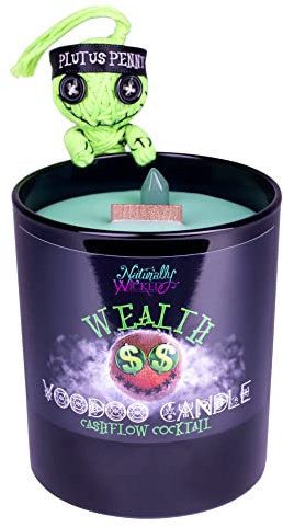 Naturally Wicked Voodoo Reichtums-Kerze | Inklusive Voodoo-Puppe & Kristallstab | Vegane Kristallzauber-Kerze
