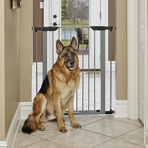 New World B2939SGY Hunde-Absperrgitter aus Stahl, druckmontiertes Haustiertor, schützt Wände und Türrahmen, kein Werkzeug nötig, 99 x 75–97 cm (L x B), hellgrau