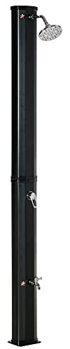Outsunny Douche Solaire extérieure 35L Douche de Jardin Plage Piscine Solaire avec pommeau et Robinet thermomètre intégré Eau Froide et Chaude Max. 55°C PVC ABS dim. 17,5l x 14,5l x 216H cm Noir
