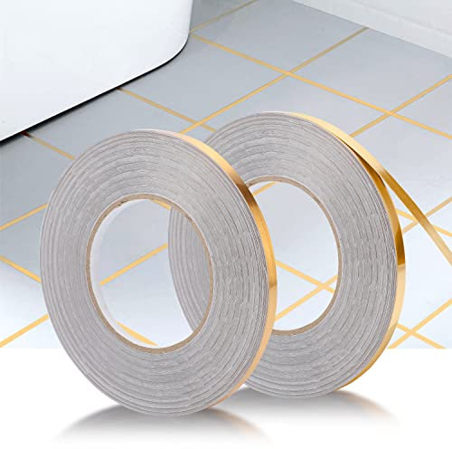 Keramikfliesen Klebeband, Zierleiste Selbstklebend, Wasserdichtes Dichtungsband für Dekorieren Boden, Decke, Wand, Schränken (Gold,2X(0.5cmX50m))