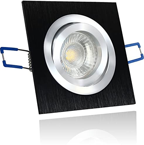 LEDFULL® Premium LED Einbaustrahler Dimmbar Set inkl. 230V GU10 5W Spot Warmweiß/Schwarz gebürstet Deckenstrahler schwenkbar