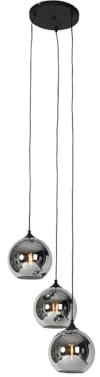 Qazqa - Art Deco Art Deco Hängelampe I Pendellampe I Pendelleuchte schwarz mit Rauchglas 3-flammig Lichter - Wallace I Wohnzimmer I Schlafzimmer - Rund - LED geeignet E27