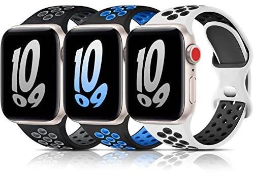 Bandkids 3 Stück Regenbogen-Armbänder kompatibel für Kinder, Apple Watch, Jungen, Mädchen, atmungsaktiv, weiches Silikon-Armband für Apple Watch Serie 8/7/6/5/4/3/2/1/SE, 38 mm, 40 mm, 41 mm, 42 mm, 44 mm, 45 mm