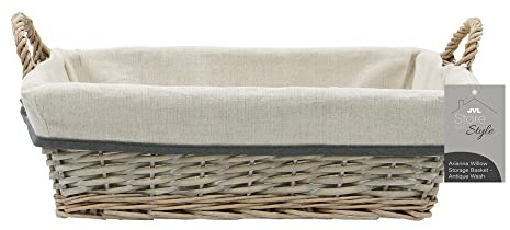 JVL Arianna Rectangular Willow Storage Basket, Grey Wash
