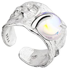 Verstellbarer Ring, Ringe Aus 925Er Sterlingsilber, Klobiges Hammer-Design, Verstellbare Ringe, Mondstein, Verstellbare Sterling-Versprechensringe, Geschenke Für Männer, Mädchen, Frauen, Ewigkeit
