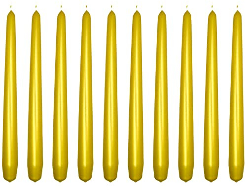 Tapered Dinner Candles, Pack of 10, Unscented, Long Burning Time, 24 cm / 9.45 (Gold, Metallic)