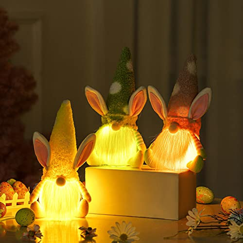 Osterdeko Beleuchtet, Osterwichtel Osterhase Mit Led Licht, Wichtel Figuren Kleine Mit Hase Ohren, Osterdekoration Ostern Deko Tisch, Oster Geschenke Kinder Weihnachtsdeko Weihnachtswichtel (B)