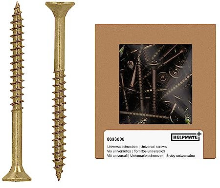 HELPMATE - Viti universali a testa svasata 5,0 x 60 giallo passivato - 100 viti per legno con attacco a T e filettatura parziale - Viti per truciolato per interni ed esterni protetti