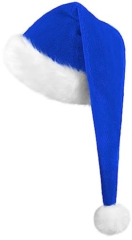 KONVINIT Lang Weihnachtsmütze Nikolausmütze Erwachsene Schwarz Plüsch weihnachtsmann Mütze mit dicker fellrand,Santa Clause Mütze für Weihnachtsfeier Weihnachtself Mütze,blau
