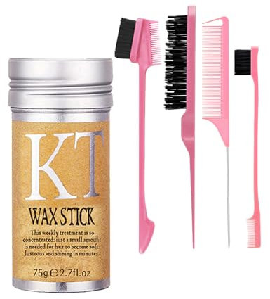 1 x Haarwachsstab mit Haarkamm-Set, Styling-Wachs für glatte Perücken, Kanten-Kontroll-Stick, Anti-Frizz, nicht fettend, Unisex-Haar-Pomade-Stick für Flyaways Edge Frizz Haar, 4-teiliges glattes