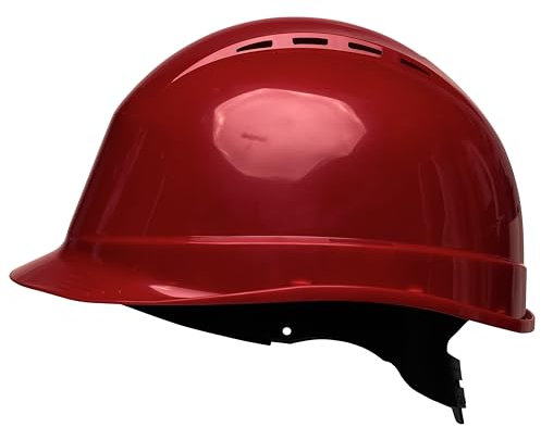 Superguard GB Hard Helmet - Lightweight and Adjustable Safety Helmet with Slip Ratchet Harness - Hard Hat Workwear Gear for Construction, Railway Maintenance, Forestry, and Roofing - Red