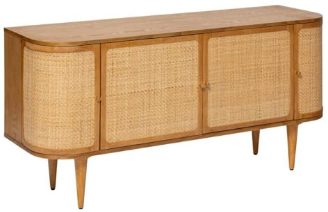 Atmosphera – Kisco Buffet aus Holz und Rattan, B 150 x H 75 cm, 4 Türen – Aufbewahrungsmöbel für Wohnzimmer und Esszimmer