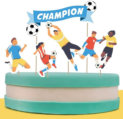 PARTY PARTY Fußball Tortendeko mit CHAMPION Banner, Fußball EM Cake-Topper-Set 5 Teile, Kuchendeko Fußballparty Geburtstag Fußball Deko Jungen Mädchen