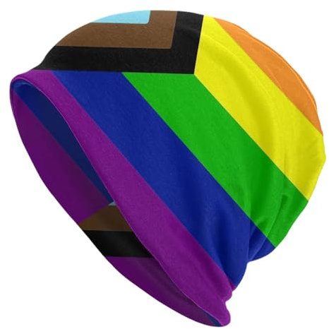 hansgo LGBT Pride Regenbogen-Flagge, lockere Beanie-Mütze, warme Totenkopfmütze, Erwachsene, Strickmütze, Chemo-Mütze, LGBT Pride Regenbogen-Flagge, 6 5/8 / 7 3/8
