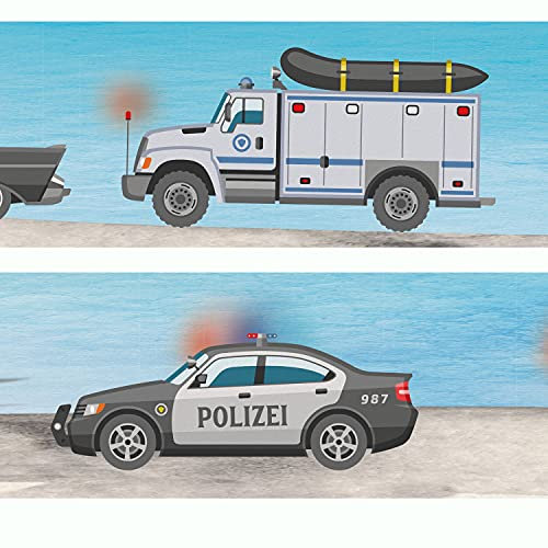 Sunnywall® Wandbordüre Bordüre Polizei Einsatzfahrzeuge Autos einzigartiges Design | Baby- Kinderzimmer Dekoration | hochwertiges Tapetenvlies | 400 x 12 cm