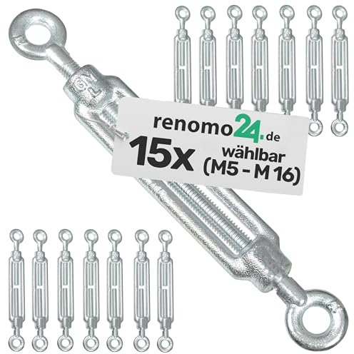 Renomo24-15x Spannschloss M5 Öse-Öse aus Stahl galvanisch verzinkt nach PN-EN 1993-1-11