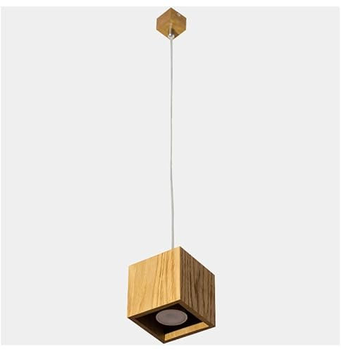 LED Wood Pendelleuchte Holz 1 Flammig - Handgefertigte Hängelampe Esstisch - Hängeleuchte aus Eichenholz - Deckenlampe Hängend GU10 max. 12W - Lampe Decke Esszimmer, Wohnzimmer - Glühbirne nicht inkl