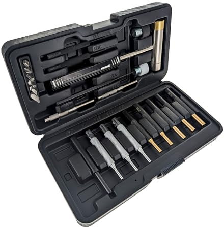 SE 24-teiliges Werkzeugset mit Doppelkopfhammer, austauschbaren Bits und sortierten Stanzern im Hartschalenkoffer – vielseitiges Set für Detailarbeiten