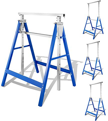 Peviasot Juego de 4 caballetes telescópicos para andamios, altura de trabajo variable 80-130 cm, altura regulable en 7 posiciones, caballete de metal, carga máxima de 200 kg, color azul