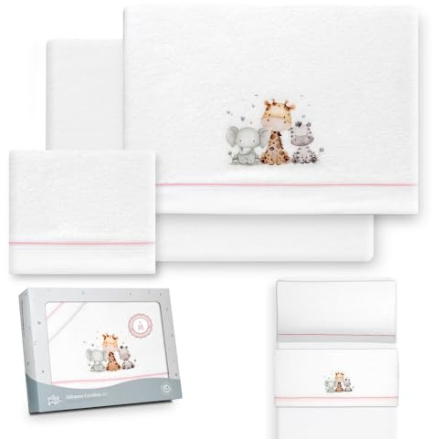 Interbaby - Bettwäsche-Set für Kinderbett, 50 x 80 cm, Baby - Winter-Bettwäsche aus Coralina-Stoff - Modell Giraffe Elefant - enthält Bettlaken + Bettlaken + Kissenbezug