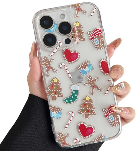 ZTOFERA Weihnachten Handyhülle für iPhone 16 Pro, Durchsichtig Weiche TPU Silikon Hülle mit Aesthetic Christmas Motiv Design für Mädchen Frauen Stoßfest Schutzhülle, Lebkuchenmann-Klar