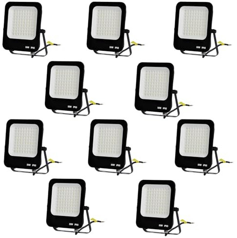 LeClubLED Lot de 10 Projecteurs LED Noir 50W 4500lm (250W) projecteur orientable extérieur-intérieur Étanche IP65 (Blanc Naturel 4500K, 50W)