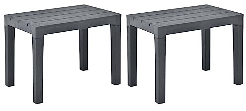 SDWEHO7 2X Garten Möbel Bank, Gartenbank-Set, Sitzbank wetterfest, Balkonbank, Holzoptik, Parkbank, Gartenhocker, Sitzhocker, Anthrazit Kunststoff 60 x 38,5 x 45 cm