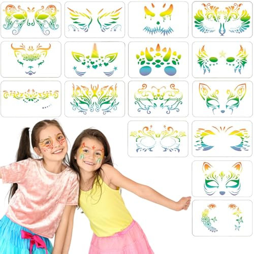 LURNODY Glitzer- und Kinder-Tattoo-Schablonen, wiederverwendbar für Gesicht und Körper, Schule und Geburtstag