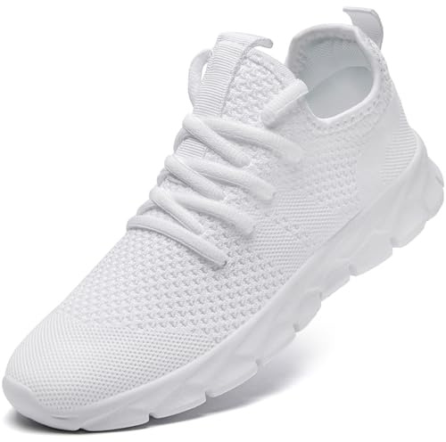 ZGPWZWL Trainers for Mens Lace Up Running Shoes Comfy Tennis Shoes Lightweight Walking Shoes Fashion Mesh Sneaker Workout Jogging Shoes White Mens Size UK 13