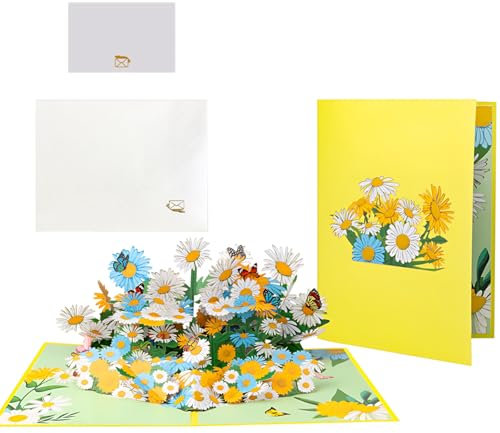 Pop-Up Karte Blumen Gänseblümchen, 3D-Blumenstrauß-Grußkarten mit Schmetterling, Pop-Up-Geburtstagskarte, Muttertag Pop-Up-Karte, Alle Anlässe