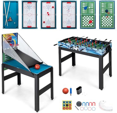 HOMASIS 14 in 1 Spieltisch, multifuntionaler Tischkicker mit Tischfußball Basketball Billard Hockey Tischtennis usw. Multigame für Kinder & Erwachsenen, Multifunktionstisch für Party Treffen