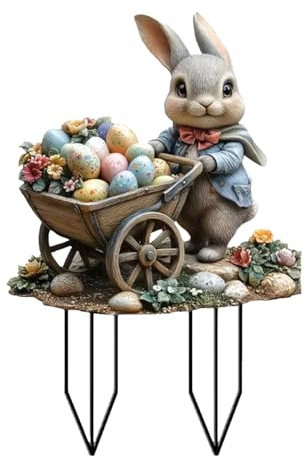 Generisch 2D Gartenstecker Osterhasen zum Stecken,Gartenstecker Osterdeko Vintage,Osterschild,Osterhase Osterei Gartenschilder Osterdekoration für Draußen,Osterdeko Gartendeko Für Draußen (H)