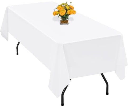 Teruntrue 1 Pack White Polyester Tischdecke 100 x 140 cm Polyester Stofftuch Faltenfest waschbarer Rechtecktischabdeckung, für Hochzeit, Geburtstag, Party, Bankette Dekorieren