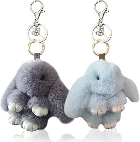 Porte-Clés Lapin En Peluche,2 Pièces Pendentif Lapin Doux,Décoration Lapin Mignon Pour Sacs à Main, Sacs à Dos Et Clés, Easter Cadeau Pour Les Filles (Gris Fumée Et Vert)