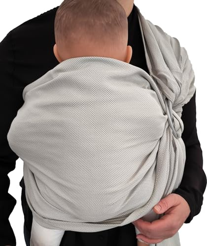Shabany® - Ring Sling Tragetuch - 100% Bio Baumwolle - Babybauchtrage für Neugeborene Kleinkinder bis 15 KG - inkl. Baby Wrap Carrier Anleitung - edelgrau