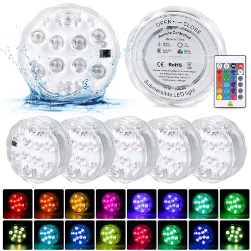 BORDEAG Iluminación de piscina subacuática con mando a distancia, 6 luces LED subacuáticas, 16 colores cambiantes, luz LED para piscina, iluminación LED para estanque impermeable