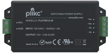 Plikc - Alimentatore switching compatto utile per strisce led, citofoni e altra componentistica in corrente continua. 100-240Vac (12Vdc - 3,8A - 45,6W)