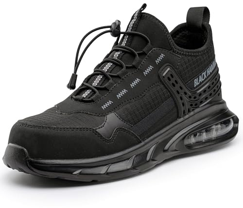 Black Hammer Lightweight Safety Trainers for Men - Air Bubble Comfort, Non-Slip Work Shoes, Metal Free Utility Footwear 4499 (9 UK) Black
