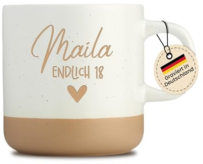 LIEBTASTISCH Endlich 18 - Personalisiert mit Wunschnamen - Tasse zum Geburtstag für Tochter, Sohn - Geschenk zum 18. Geburtstag