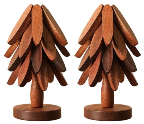 Wooden Trivet Tree | 2 Pieces Trivets for Hot Dishes | Folding Wood Trivet Mat | Christmas Tree Shaped Insulated Placemat Coasters | Serving Dishes Mat for Kitchen & Dining Table Decor