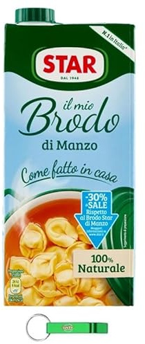 STAR Il Mio Brodo di Manzo – 30% sale, 6 x 1 l, brodo liquido pronto, 100% naturale, senza conservanti, senza glutine + portachiavi Beni Culinari