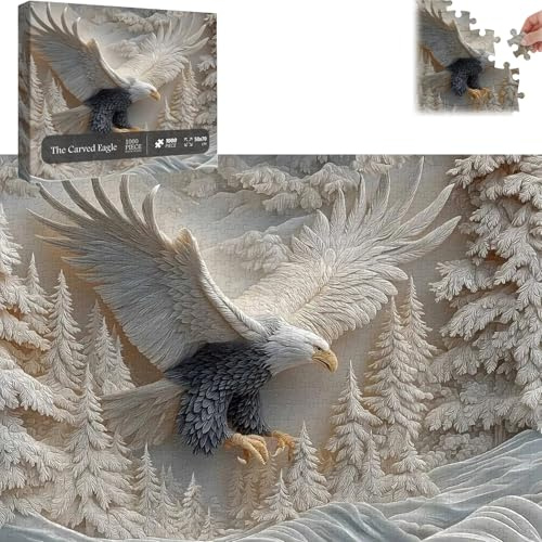 The Carved Eagle Jigsaw Puzzle 1000 Pieces, Majestic Bald Eagle Wildlife Art Puzzle for Adults, Challenging Nature Scene Game for Family Fun, Home Decoration & Gift Idea