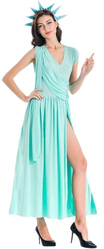 Elegante Freiheitsstatue, griechische Göttin, Kostüm, Kleid, Erwachsene, Damen, Halloween, Cosplay, S, M, L, XL, Taschenlampen-Optionen