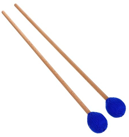 1 Paar Marimba Schlägel mit Garnkopf Blaue für Xylophon | Holzgriff, Acrylkopf und Garn, Pilzförmige Spitze, für Bass Percussion, Anfänger und Profis