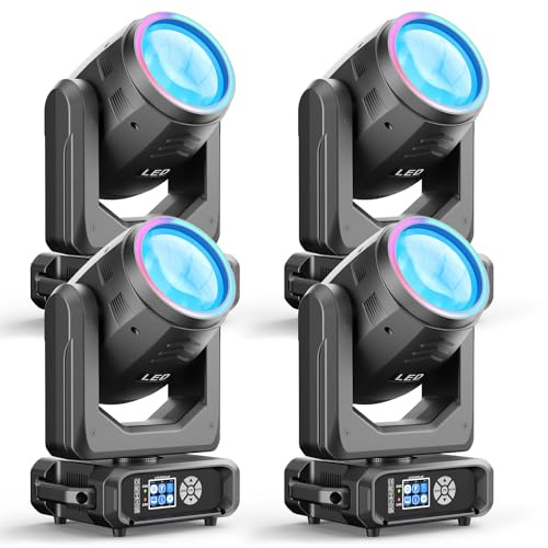 4 Stück 200W LED Beam Moving Head Licht, Elektronischer Zoom Bühnenlicht mit 11+1 Farben und 14+1 Muster 18 Prisma, d-mx512(16CH) Beam Spot Licht für Bühne Hochzeit DJ Weihnachten Party
