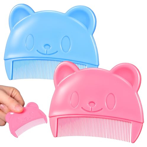Healvian 2Pcs Fine Tooth Comb for Newborns and, Cradle Cap Brush with Bear Design, Portable Grooming Kit, Includes Blue and Pink Combs