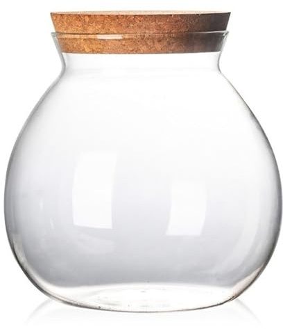 Faroby Vaso per terrario da 1800 ml, contenitore per terrario chiuso con coperchio in sughero per piante grasse, piante aeree, muschio, fioriera in vetro borosilicato
